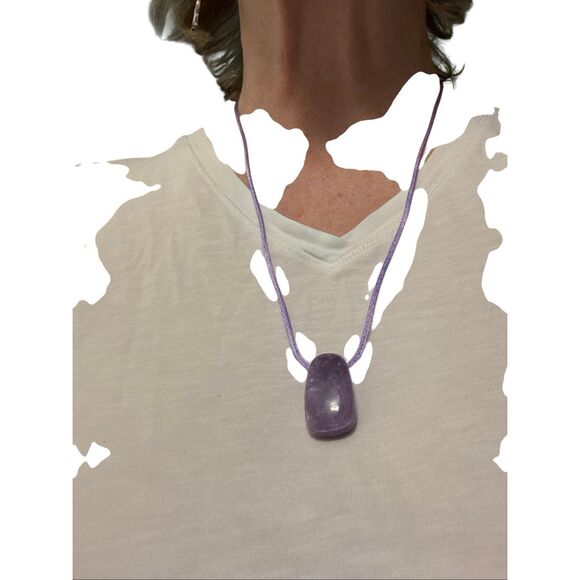Amethyst Stone Pendant on Satin Cord Necklace, NEW, 18”, Handmade - Picture 3 of 5